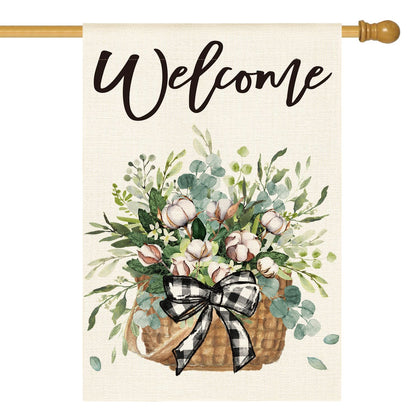 AVOIN colorlife cotton spring house flag with floral welcome design for outdoor decor