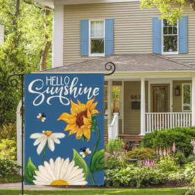 AVOIN colorlife Daisy Sunflower flag hanging outdoors for porch display.