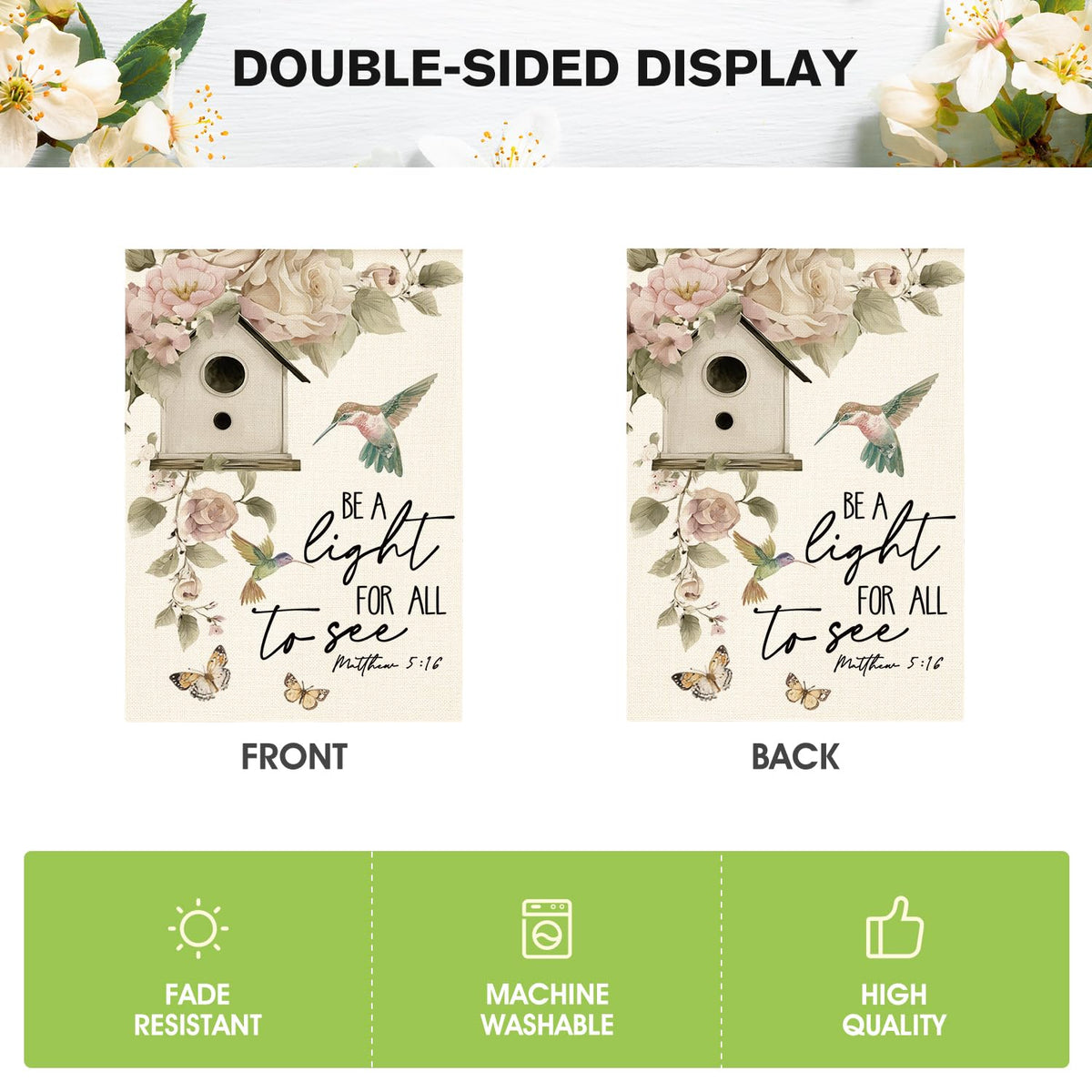 AVOIN colorlife double-sided floral flag readable from both sides