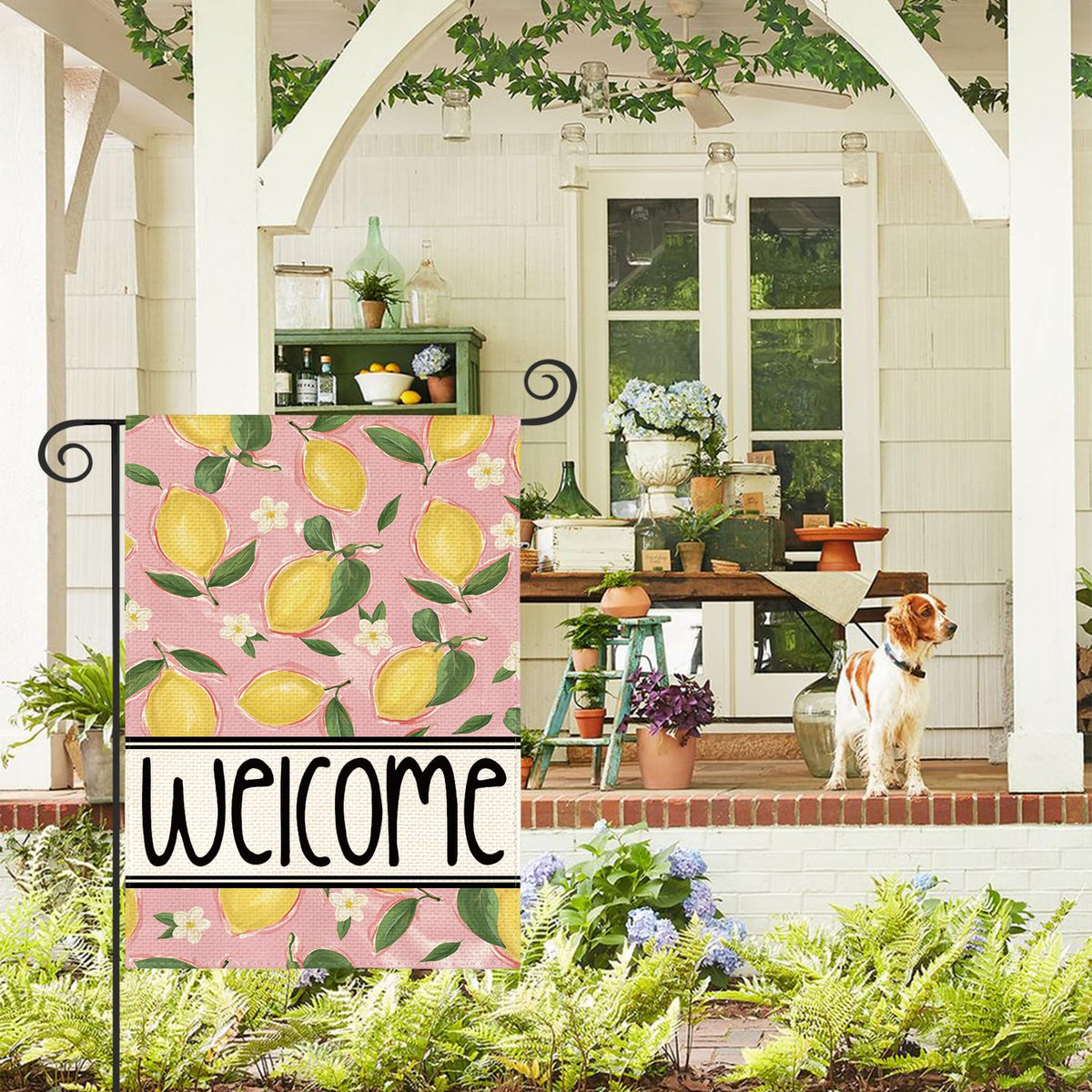 AVOIN colorlife Double-Sided Welcome Flag viewed from both sides