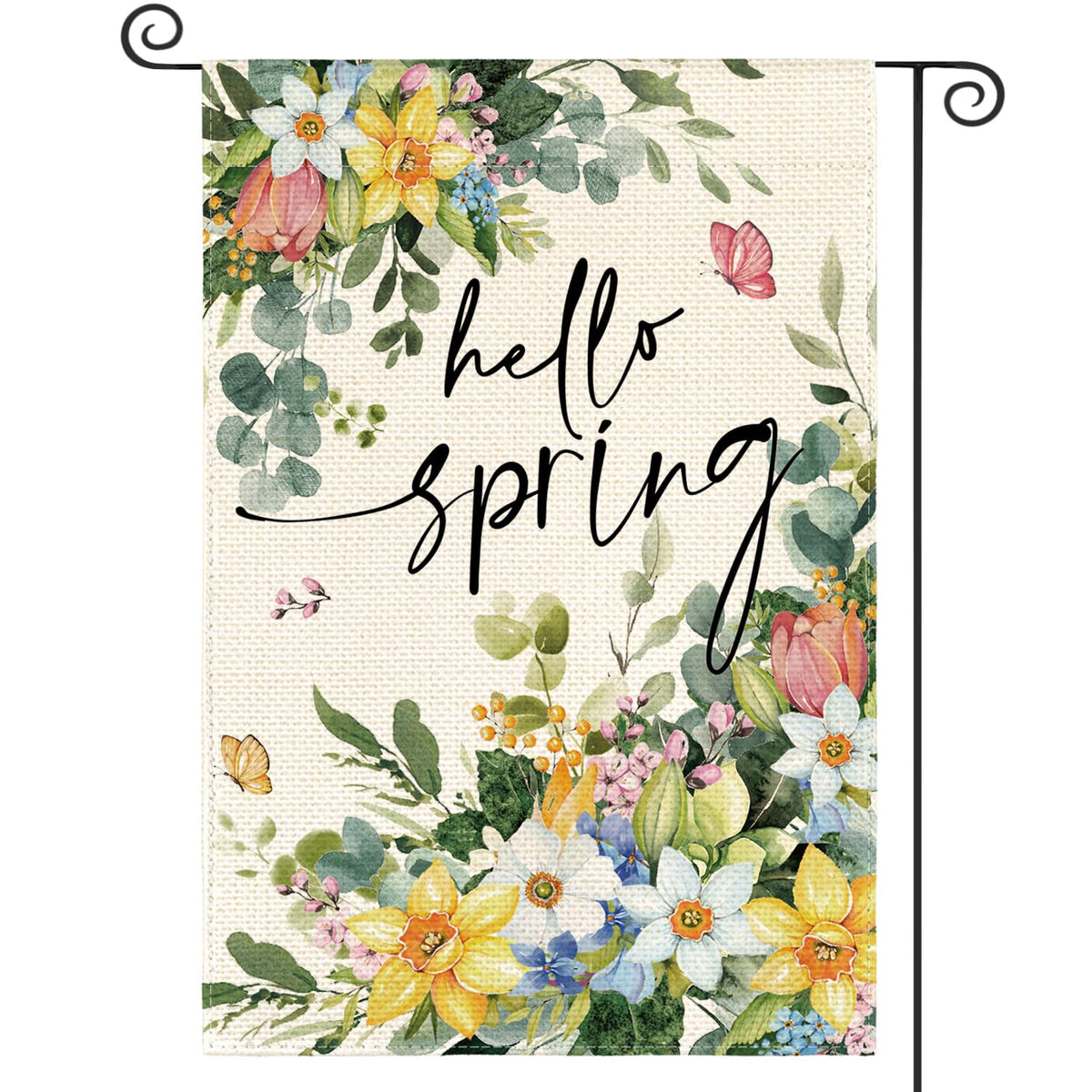AVOIN colorlife floral hello spring flag double-sided for welcoming garden decor
