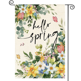 AVOIN colorlife floral hello spring flag double-sided for welcoming garden decor