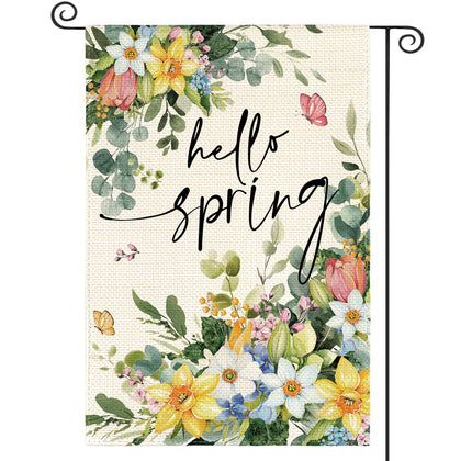 AVOIN colorlife floral hello spring flag double-sided for welcoming garden decor