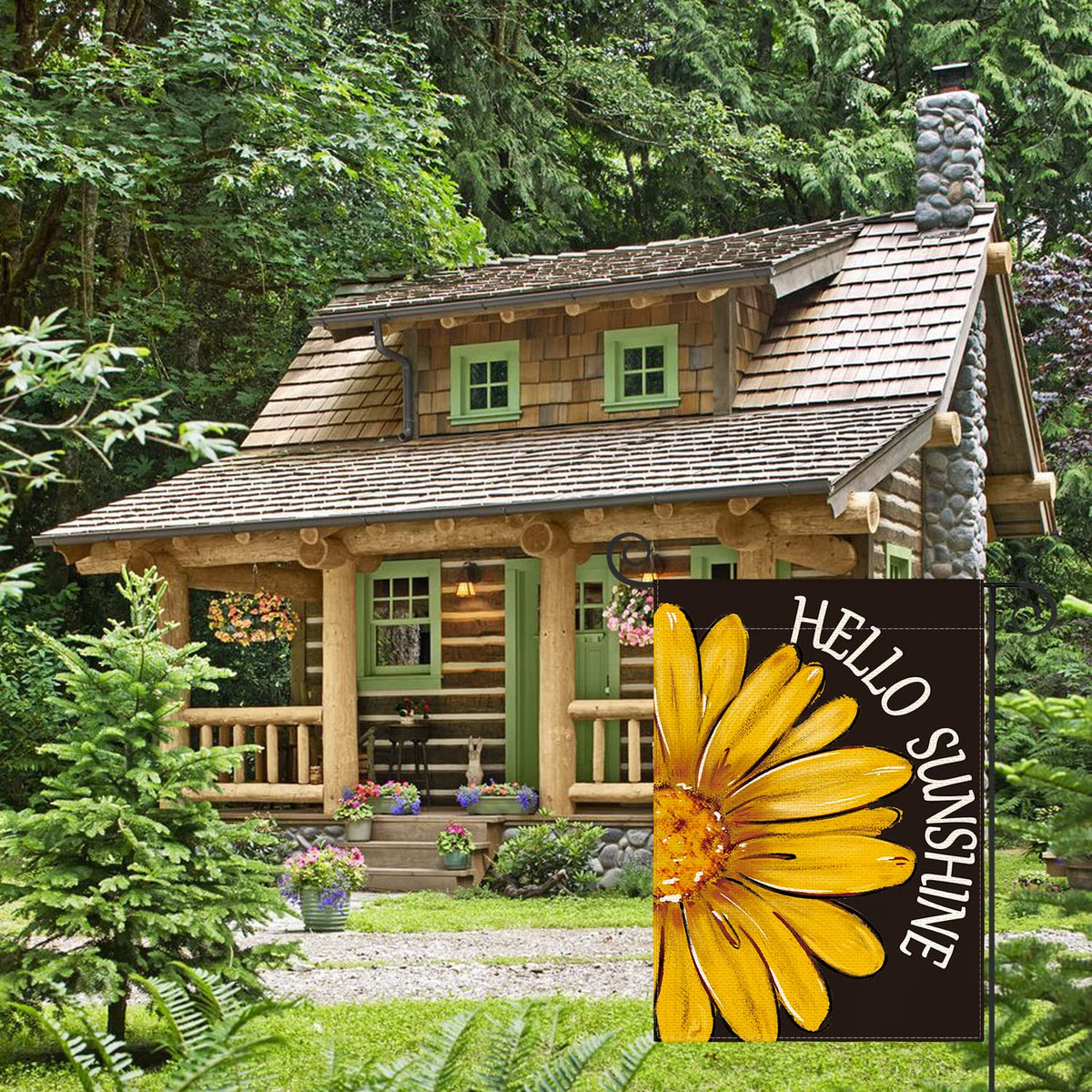 AVOIN colorlife Hello Sunshine flag 12x18 for porch or deck decor.