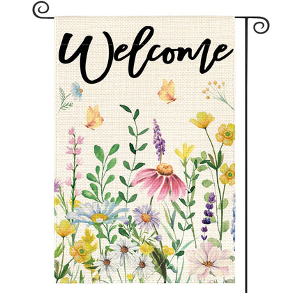 AVOIN colorlife floral spring garden flag 12x18, vibrant outdoor decor visible from both sides.