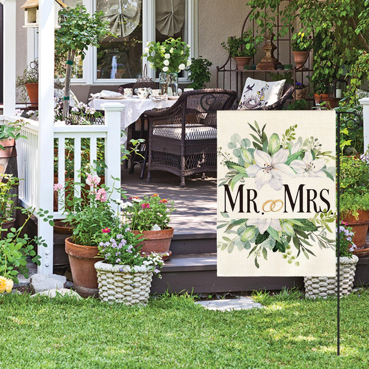 AVOIN colorlife floral wedding garden flag on porch highlighting welcoming vibe