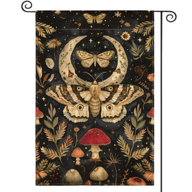 AVOIN colorlife forest garden flag front view with mushroom, moon, and moth design
