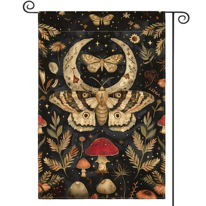 AVOIN colorlife forest garden flag front view with mushroom, moon, and moth design