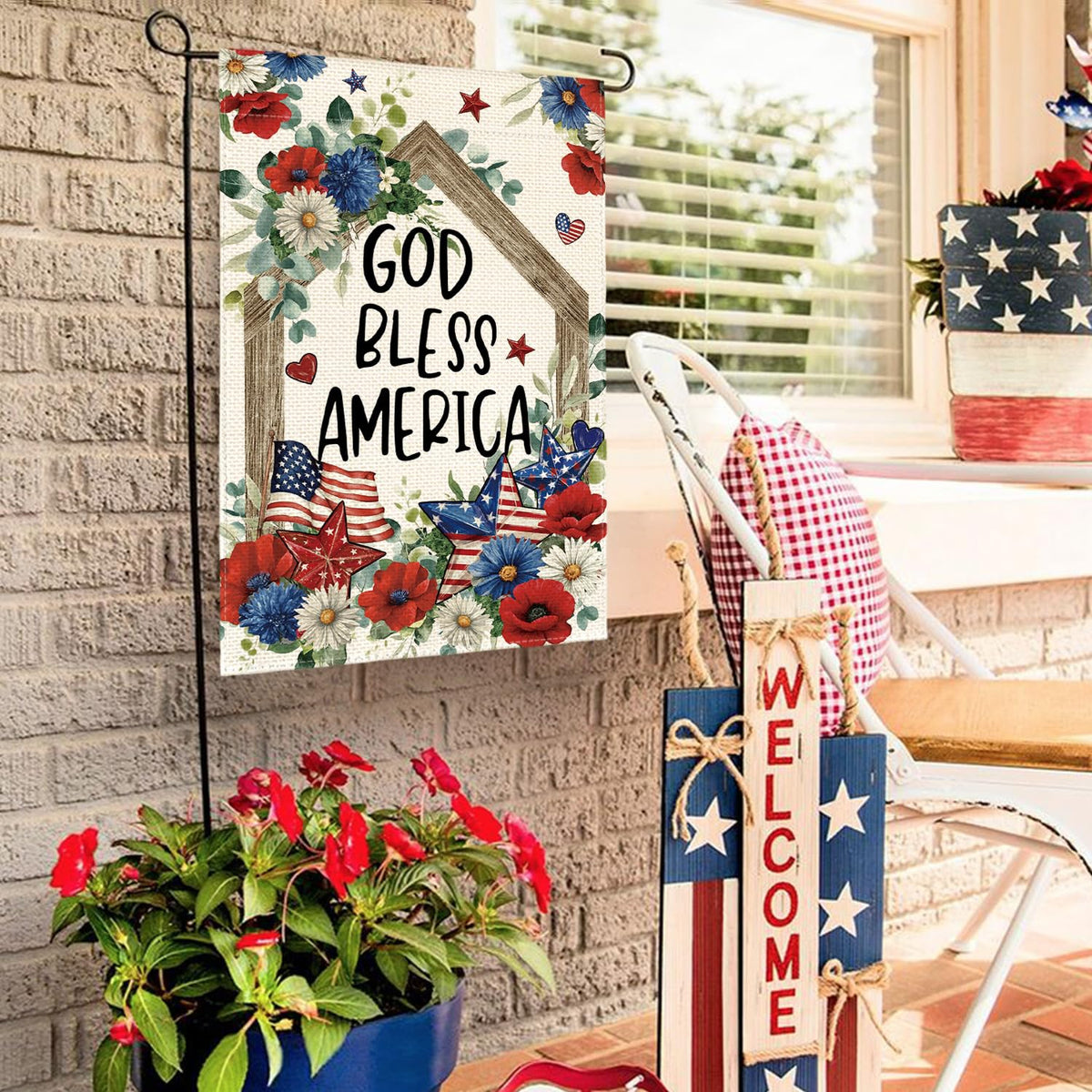 AVOIN colorlife memorial day flag 12x18 floral accents for outdoor decor