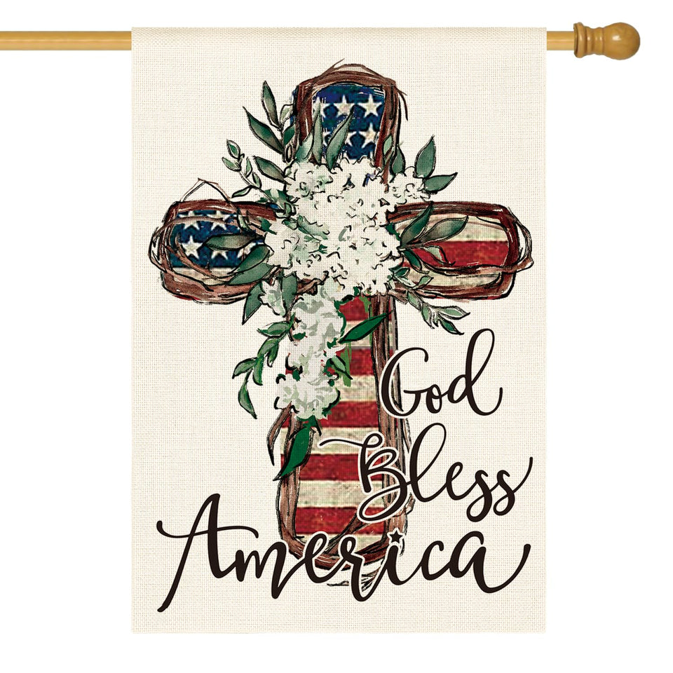 AVOIN colorlife God Bless America flag front view, durable outdoor decoration for porch.