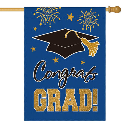 AVOIN colorlife grad cap flag blue front view for outdoor graduation décor
