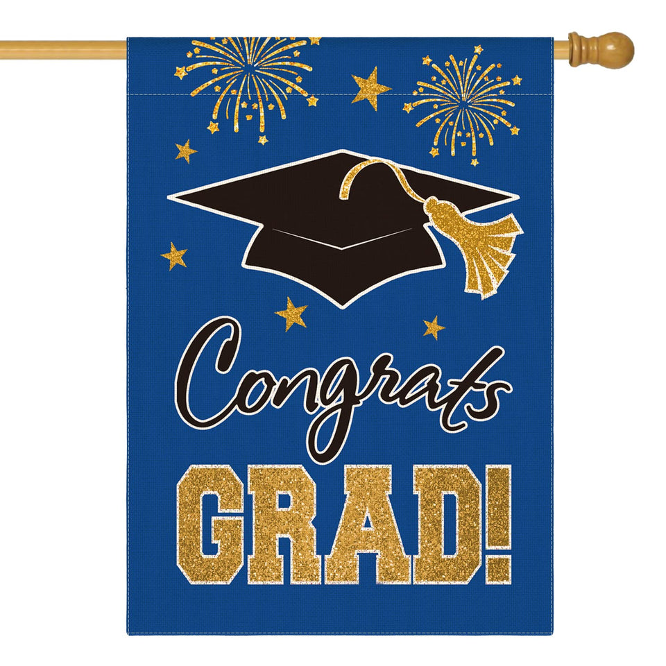 AVOIN colorlife grad cap flag blue front view for outdoor graduation décor