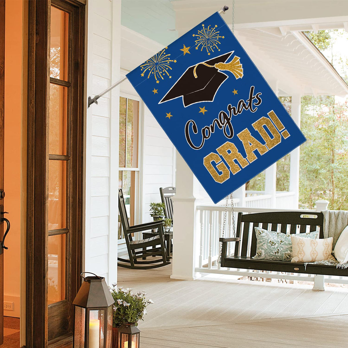 AVOIN colorlife grad cap flag blue waving in breeze adds yard charm