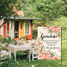 AVOIN colorlife grandma garden flag back view shows double-sided readability on both sides.