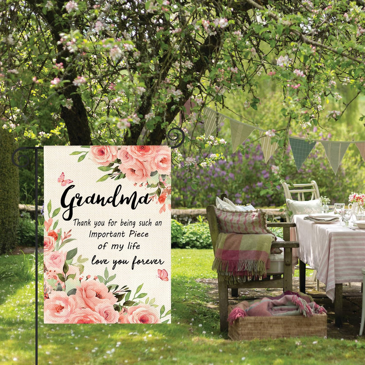 AVOIN colorlife grandma garden flag sleeve hanger ready for standard flagpoles.