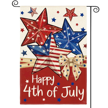 AVOIN colorlife Happy 4th of July flag outdoors with bold patriotic imagery.