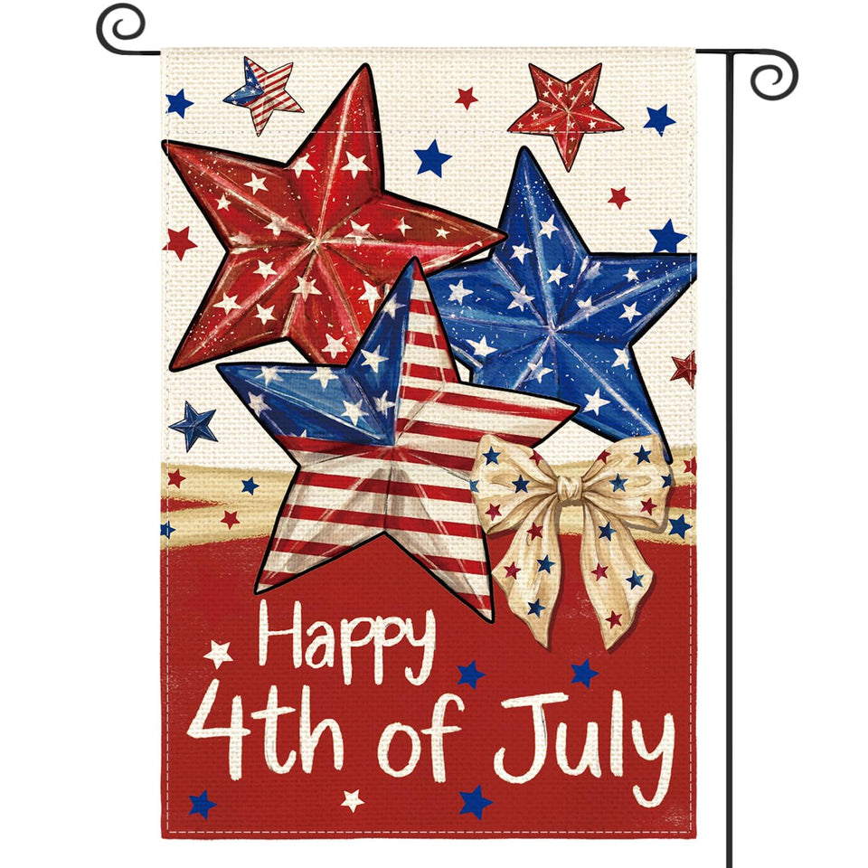 AVOIN colorlife Happy 4th of July flag outdoors with bold patriotic imagery.