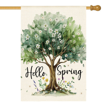 AVOIN colorlife Hello Spring flag front view brightens outdoor entry with seasonal florals