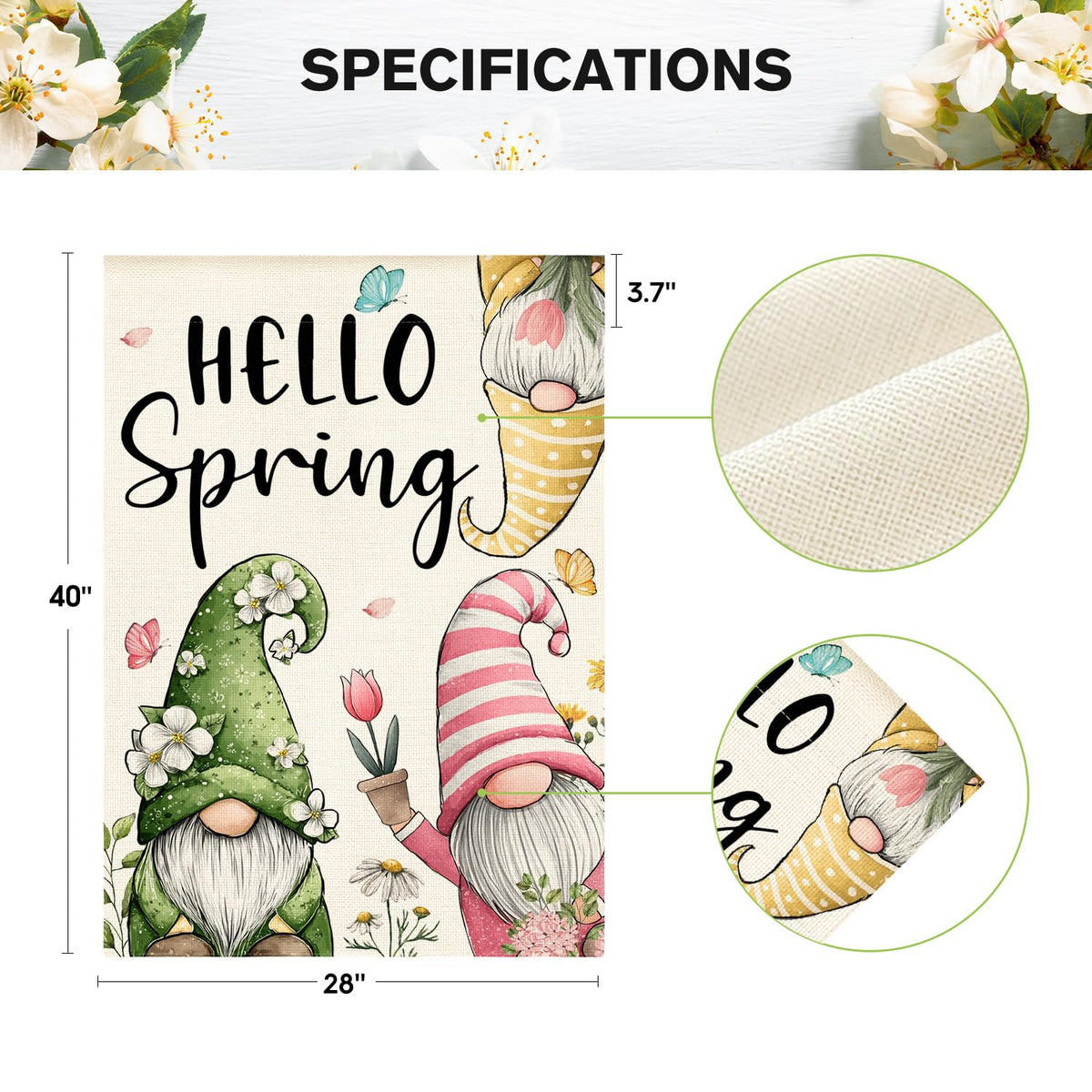 AVOIN colorlife Hello Spring flag hanging-ready top sleeve seen on standard pole