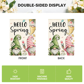 AVOIN colorlife Hello Spring flag fluttering in breeze showing double-sided print