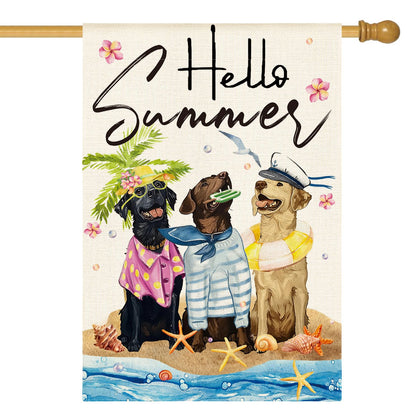 AVOIN colorlife Hello Summer flag front view, double-sided visibility for outdoor charm