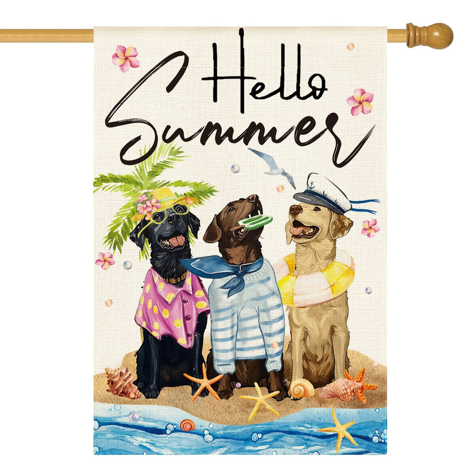 AVOIN colorlife Hello Summer flag front view, double-sided visibility for outdoor charm