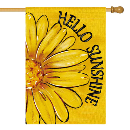 AVOIN colorlife Hello Sunshine flag front view with bright daisies for welcoming outdoor decor.