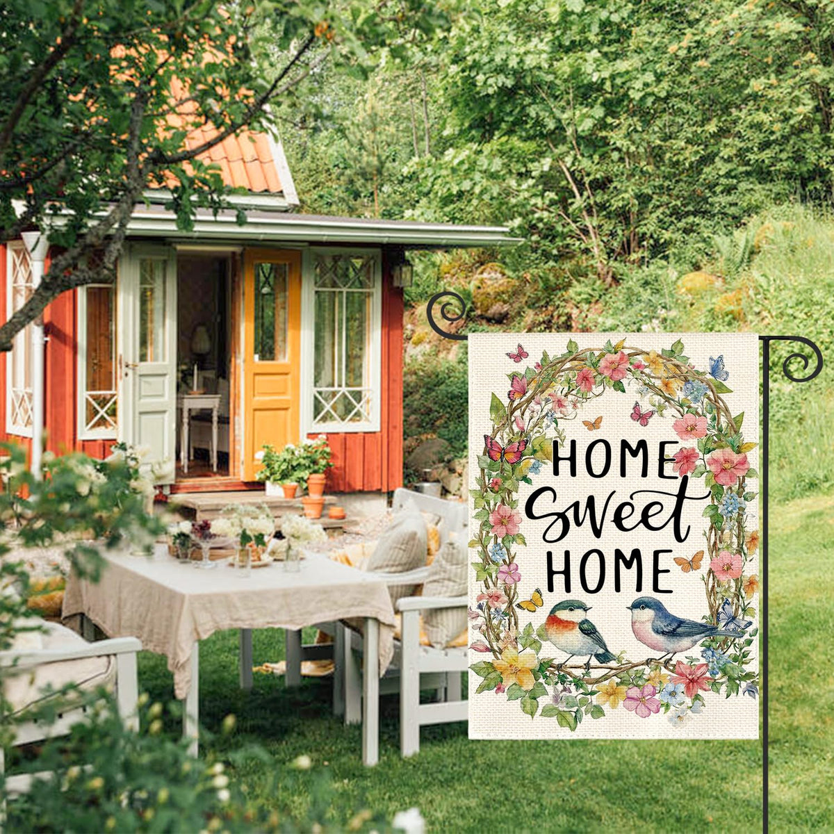 AVOIN colorlife Home Sweet Home flag doublesided view with readable text from both sides