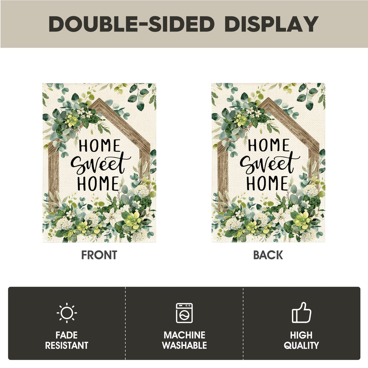 Durable polyester fabric close-up of AVOIN colorlife Home Sweet Home flag