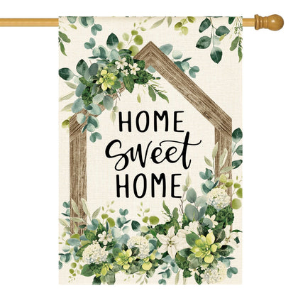 AVOIN colorlife Home Sweet Home flag front design with eucalyptus motif for welcome