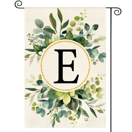 AVOIN colorlife monogram E floral flag front view enhances outdoor curb appeal.