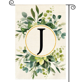 AVOIN colorlife monogram J floral garden flag, durable outdoor decor for entryways.