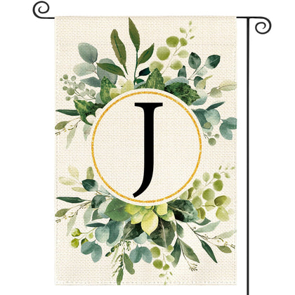 AVOIN colorlife monogram J floral garden flag, durable outdoor decor for entryways.