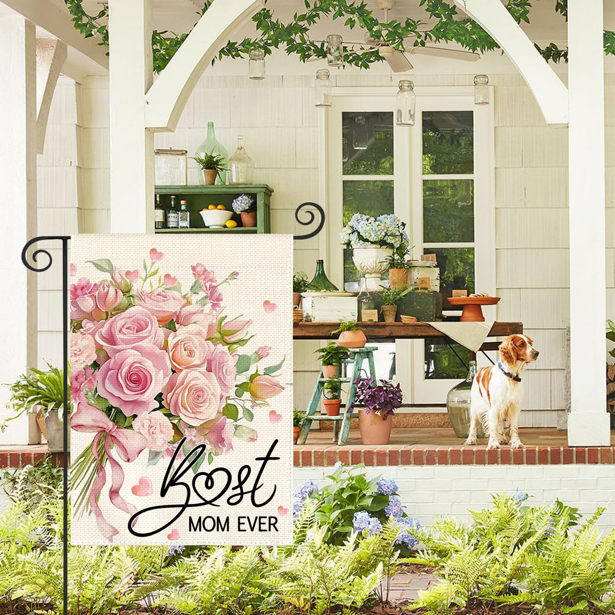 AVOIN colorlife Mother's Day garden flag back view showing double-sided design