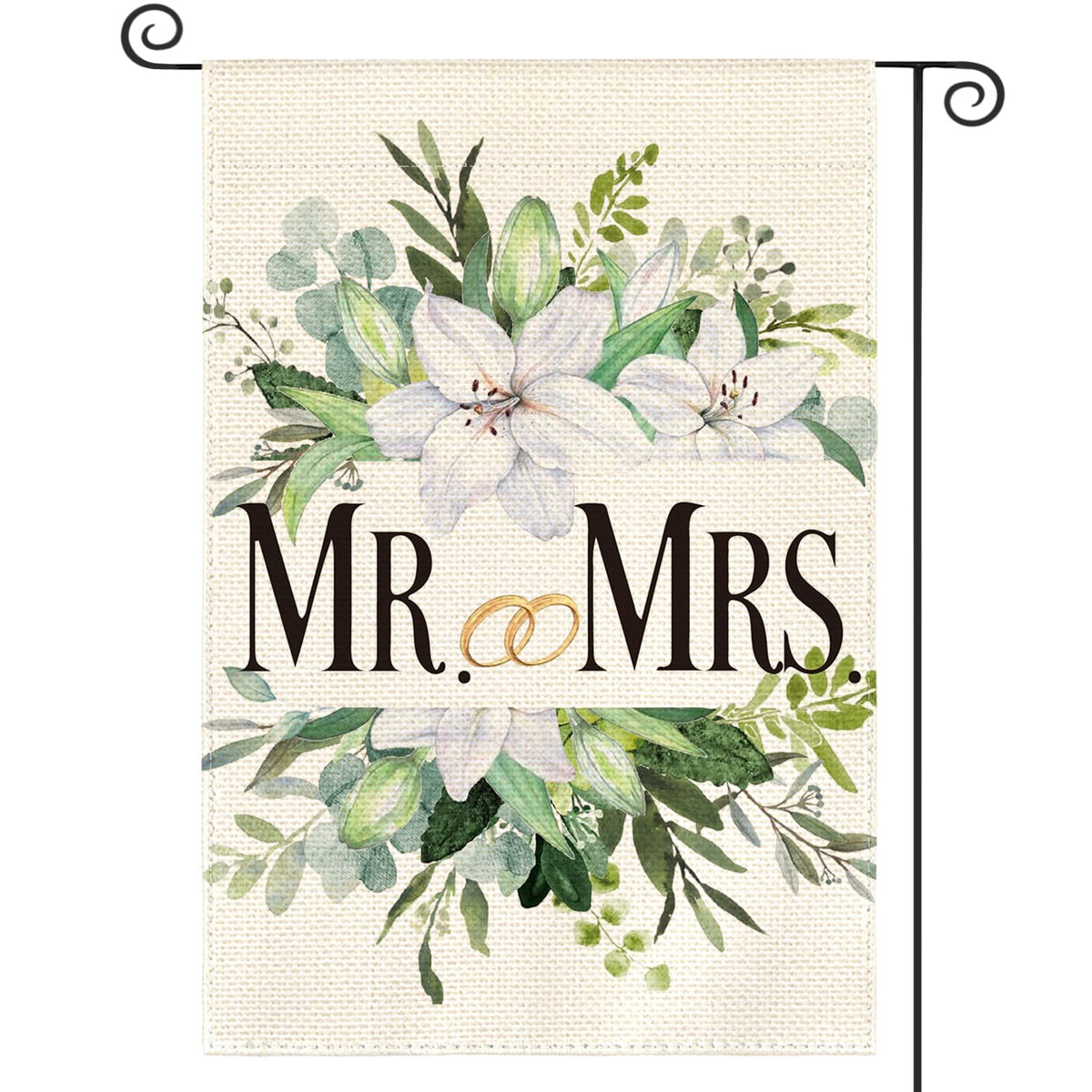 AVOIN colorlife MR. & MRS. flag front view with floral design for curb appeal