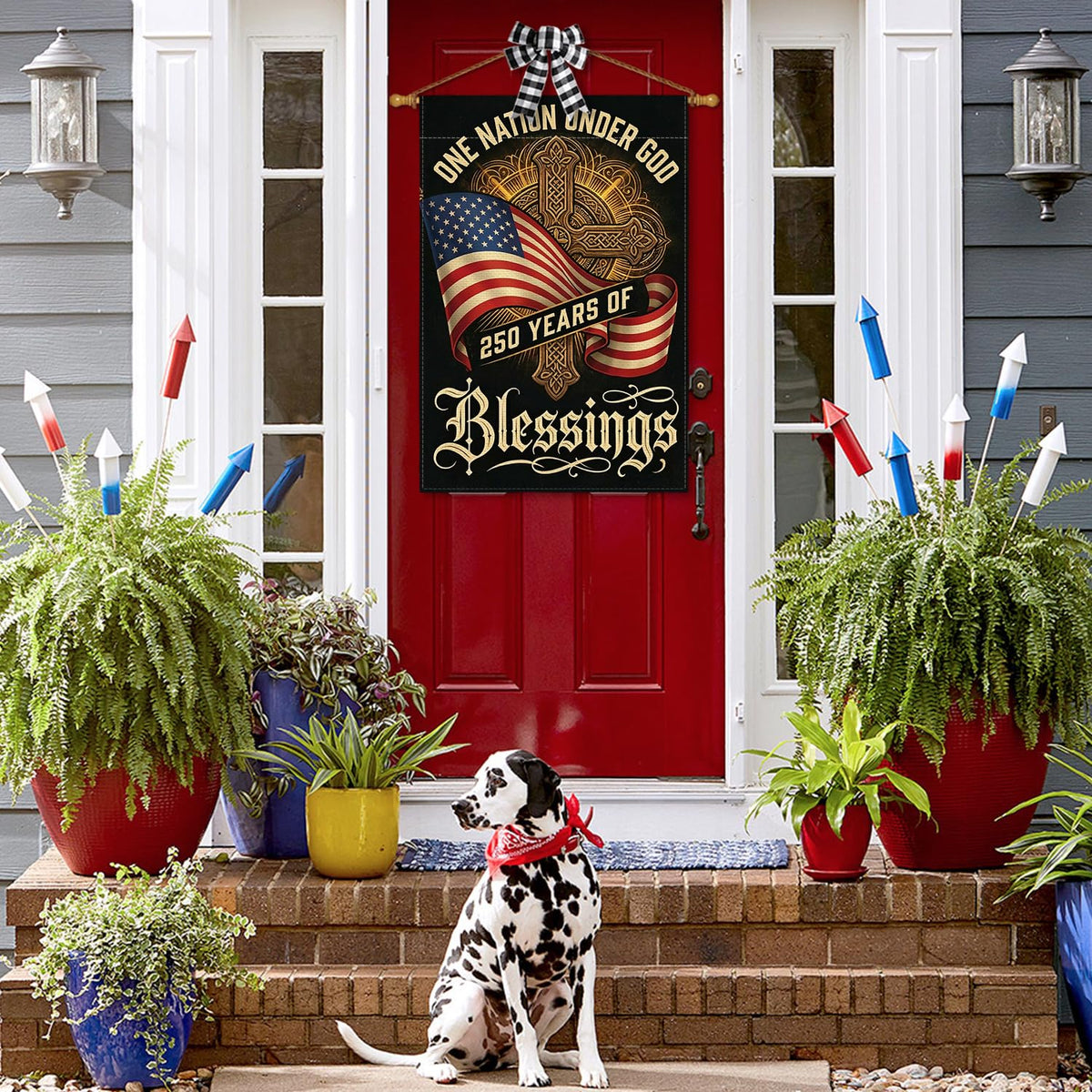 AVOIN colorlife patriotic flag 28x40 back view, double-sided readability for yard visibility
