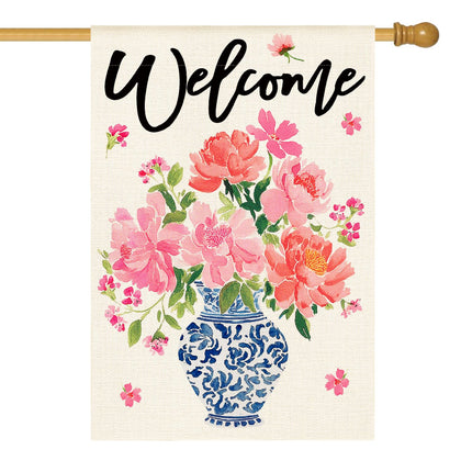 AVOIN colorlife pink peony flag front view for a welcoming outdoor display