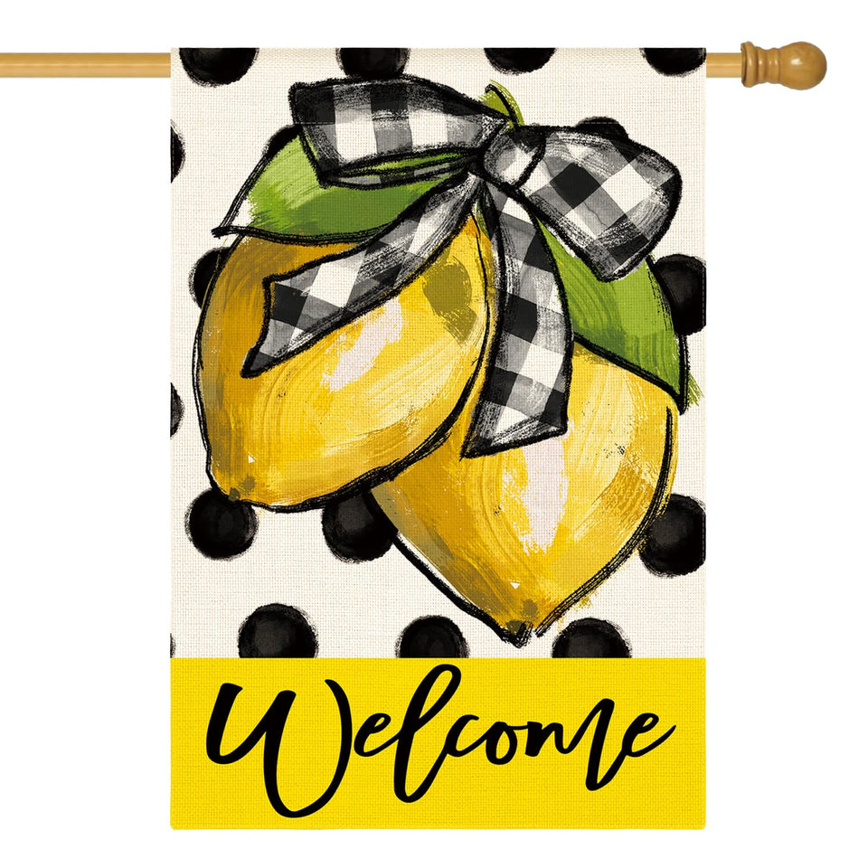 AVOIN colorlife polka-dot welcome lemon flag, double-sided for inviting curb appeal.