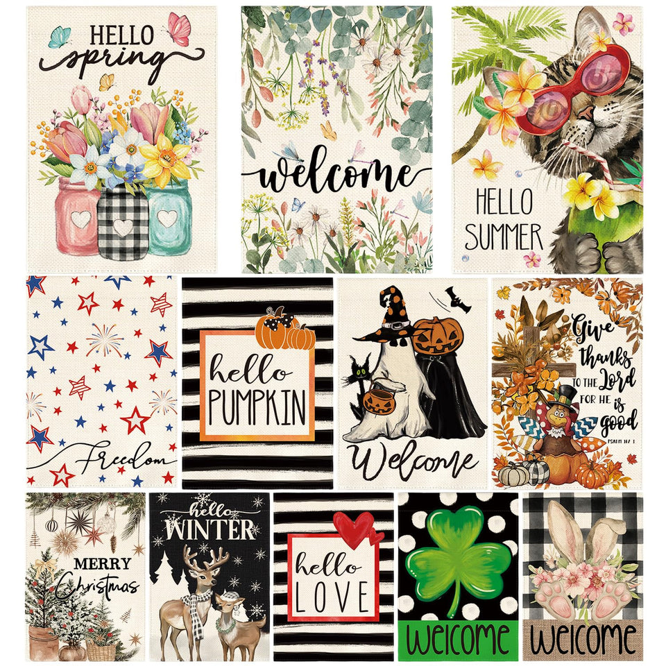 AVOIN colorlife seasonal flag set 12x18 collection for year-round garden decor.