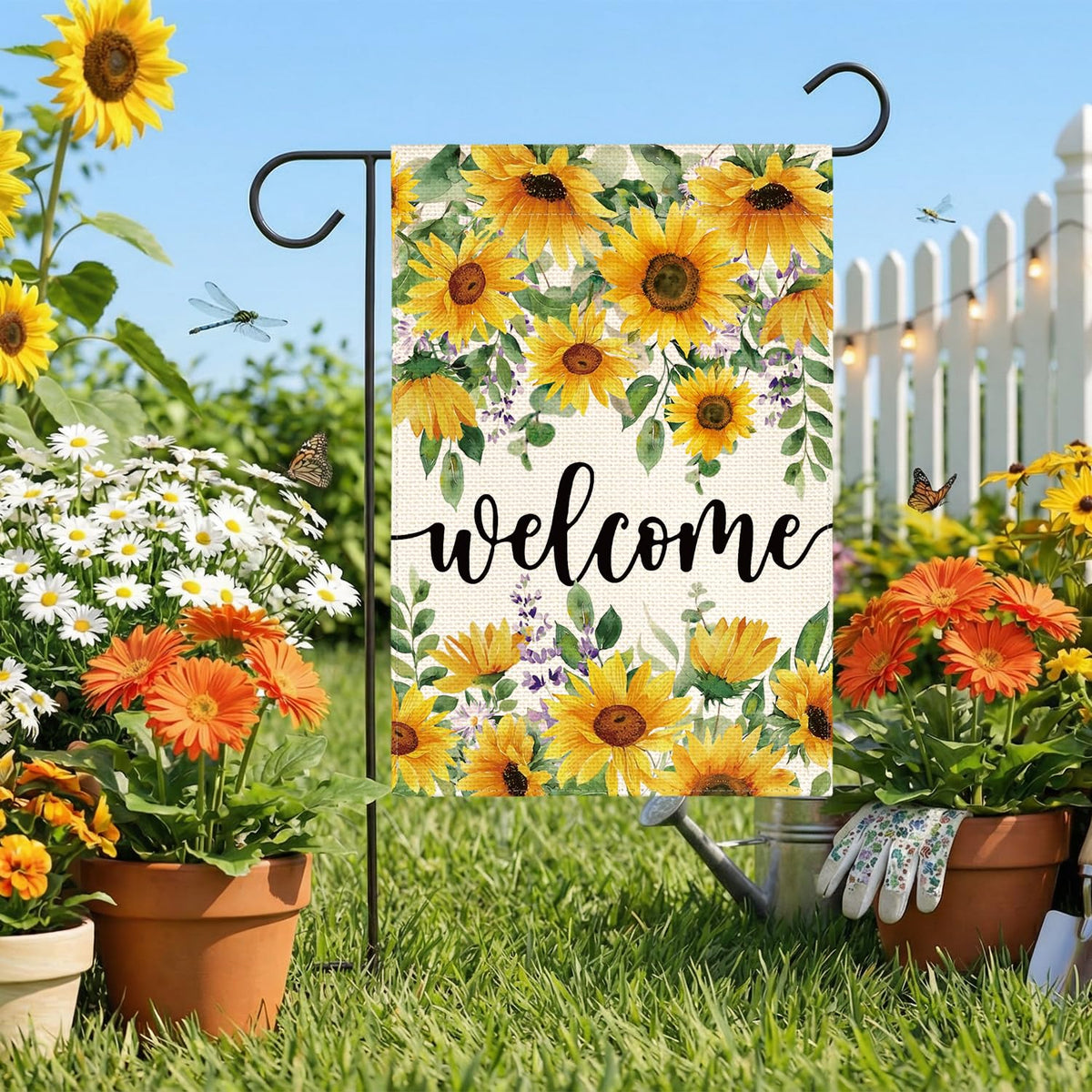AVOIN colorlife Seasonal flowers flag, fits standard flagpole for easy mounting.