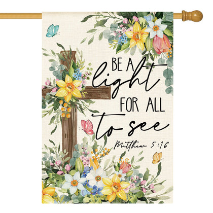 AVOIN colorlife flag with eucalyptus front, welcoming outdoors.
