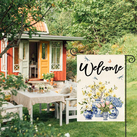 AVOIN colorlife floral welcome flag back view showing double-sided design