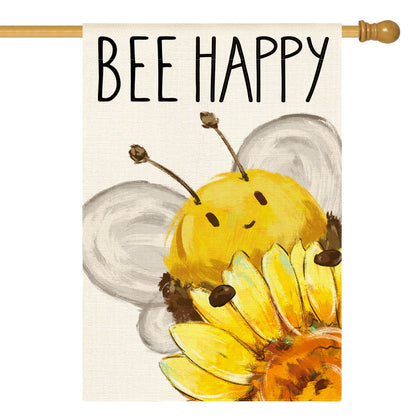 AVOIN colorlife Summer Bee Happy flag front view with double-sided print for outdoor display.