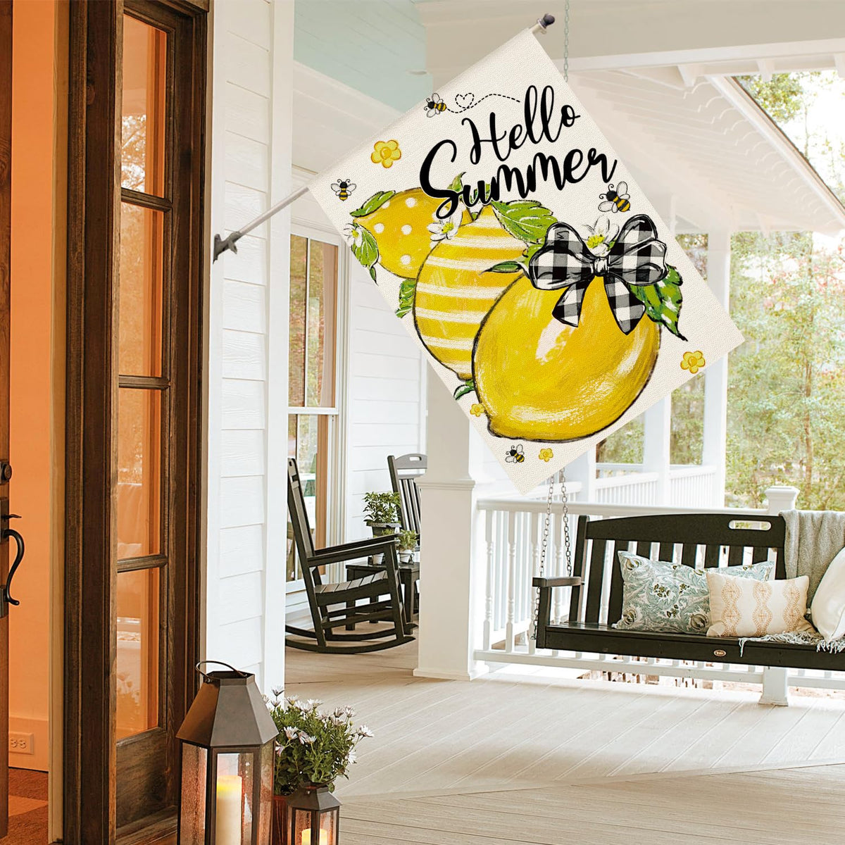 AVOIN colorlife summer flag in garden adds welcoming atmosphere to yard.