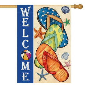 AVOIN colorlife Summer Flip Flops House Flag front view, durable weather-ready polyester.