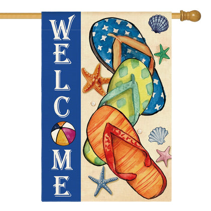 AVOIN colorlife Summer Flip Flops House Flag front view, durable weather-ready polyester.