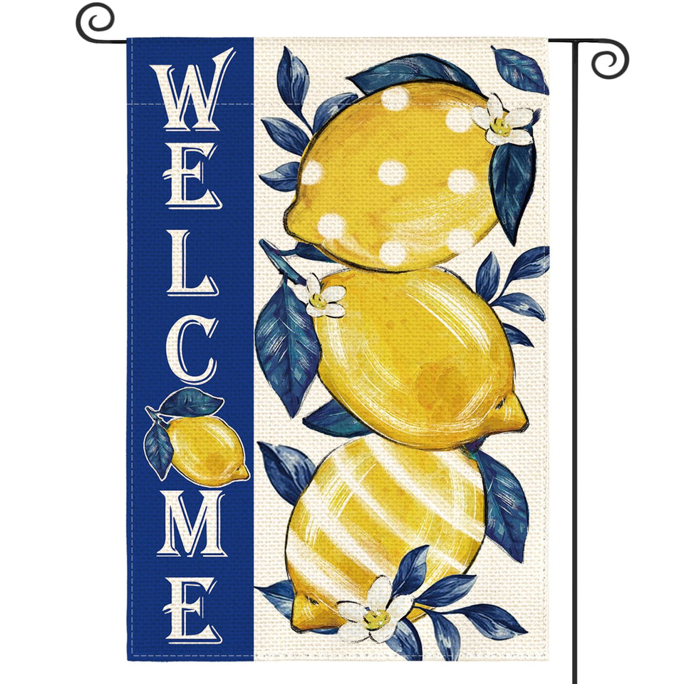 AVOIN colorlife Summer Lemon Garden flag front view for welcoming guests.