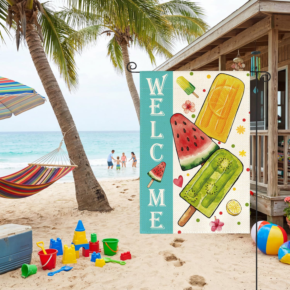 AVOIN colorlife Summer Popsicles garden flag back view displaying same design on opposite side