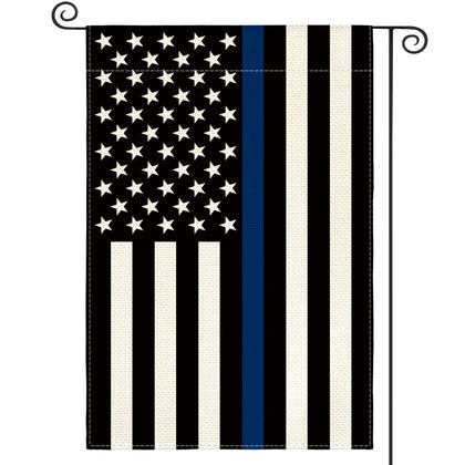 AVOIN colorlife Thin Blue Line flag on a front porch for durable outdoor decor.