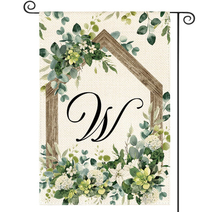 AVOIN colorlife W monogram garden flag front view, ideal for welcoming guests this spring.